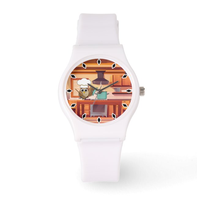 Reloj De Pulsera Cocina de lechuza chef en cocina (Anverso)