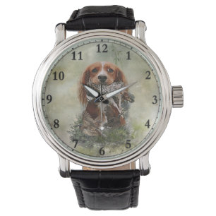 Reloj De Pulsera Cocker Spaniel con perdiz gris