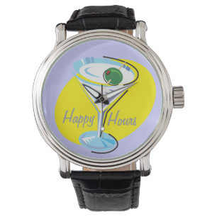 Reloj De Pulsera Cocktail Hour_retro estilo Martini Glass_Happy Hor