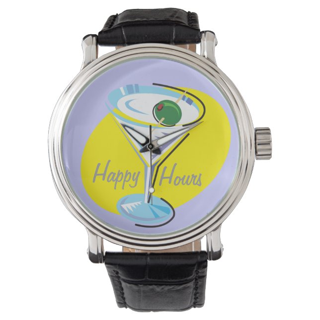 Reloj De Pulsera Cocktail Hour_retro estilo Martini Glass_Happy Hor (Anverso)