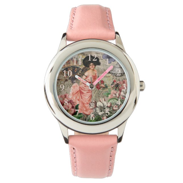 Reloj De Pulsera Coffee Lady Victorian Mujer Rosa Clásica (Anverso)