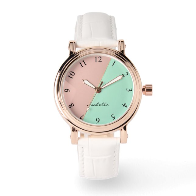 Reloj De Pulsera Colección abstracta de moda en rosa y menta (Anverso)