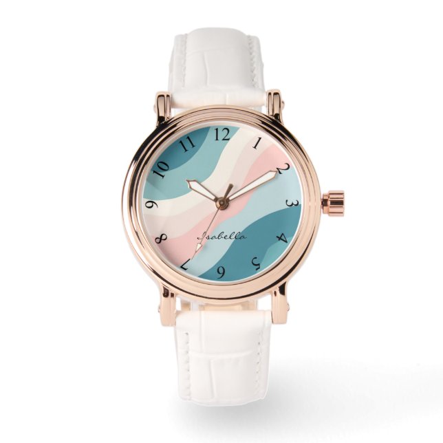 Reloj De Pulsera Colección abstracta moderna de rosa pálido y menta (Anverso)