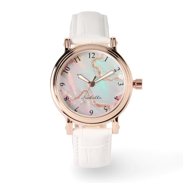 Reloj De Pulsera Colección de lujo moderna rosa suave menta oro (Anverso)