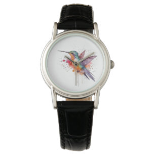 Reloj De Pulsera colibrí colorido exótico en acuarela de vuelo