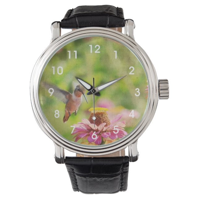 Reloj De Pulsera Colibrí con flor de zinnia (Anverso)