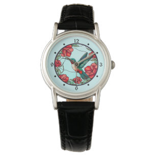 Reloj De Pulsera Colibrí de flores rojas