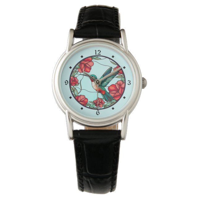 Reloj De Pulsera Colibrí de flores rojas (Anverso)