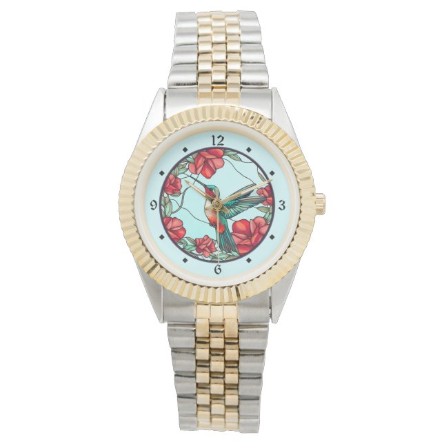 Reloj De Pulsera Colibrí de flores rojas (Anverso)