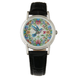 Reloj De Pulsera Colibrí elegante con efecto de vidrio manchado