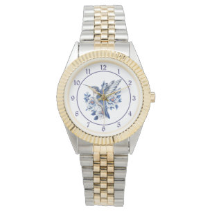 Reloj De Pulsera Colibrí Floral Azul
