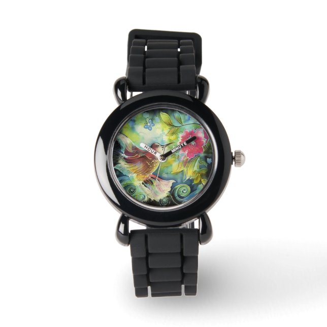 Reloj De Pulsera colibrí hermoso y flores (Anverso)