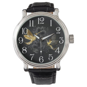 Reloj De Pulsera Colibrí negro y dorado