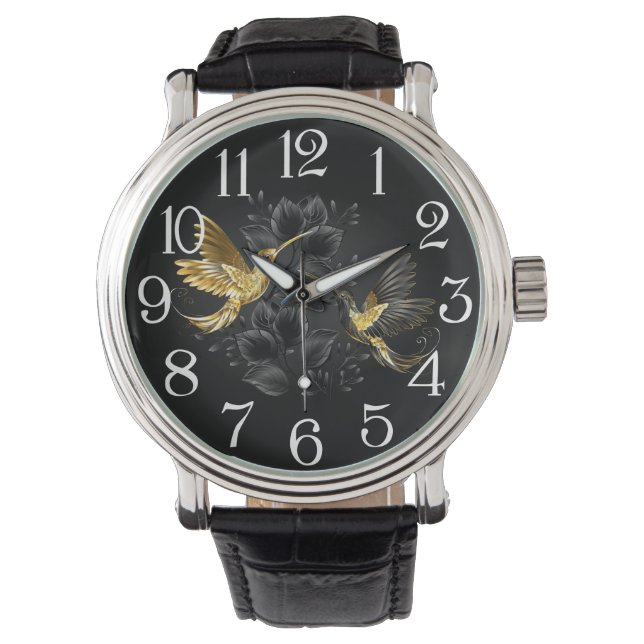 Reloj De Pulsera Colibrí negro y dorado (Anverso)