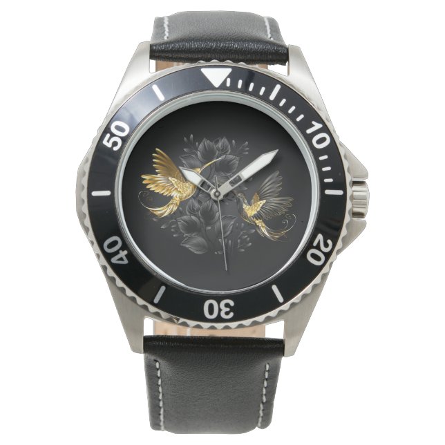 Reloj De Pulsera Colibrí negro y dorado (Anverso)