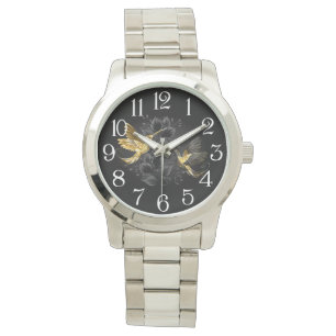 Reloj De Pulsera Colibrí negro y dorado