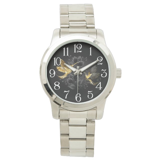 Reloj De Pulsera Colibrí negro y dorado (Anverso)