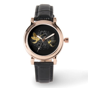 Reloj De Pulsera Colibrí negro y dorado