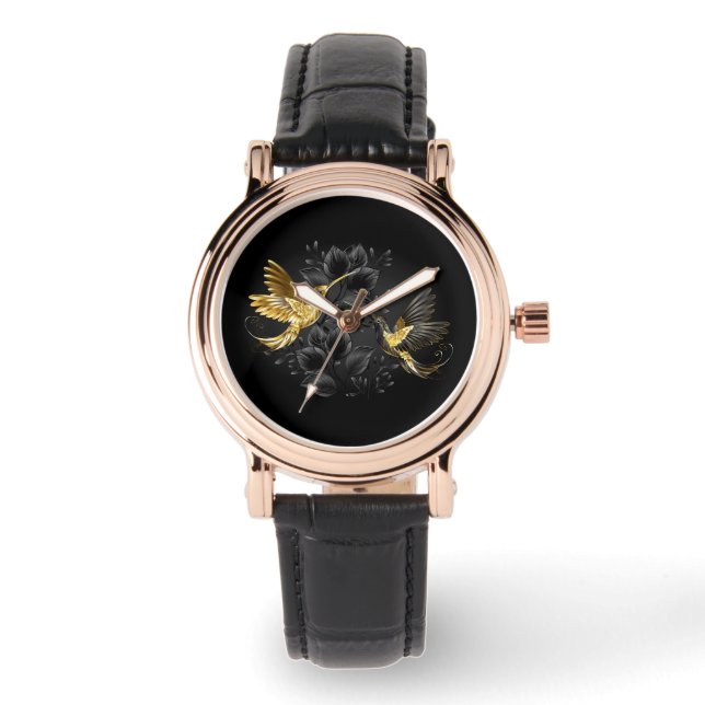 Reloj De Pulsera Colibrí negro y dorado (Anverso)