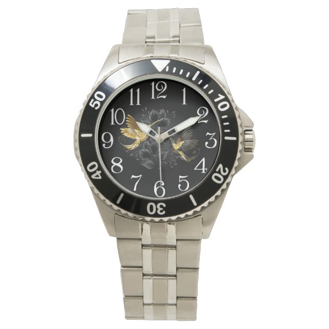 Reloj De Pulsera Colibrí negro y dorado (Anverso)