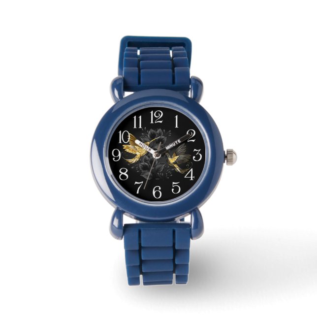 Reloj De Pulsera Colibrí negro y dorado (Anverso)