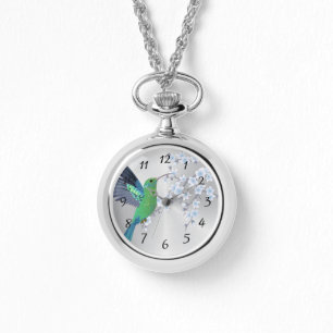 Reloj De Pulsera Colibrí verde lindo cerezo flor