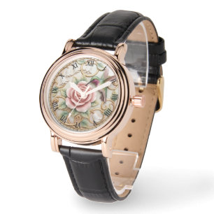 Reloj De Pulsera Colibrí Vintage Rosa Floral Victoriana
