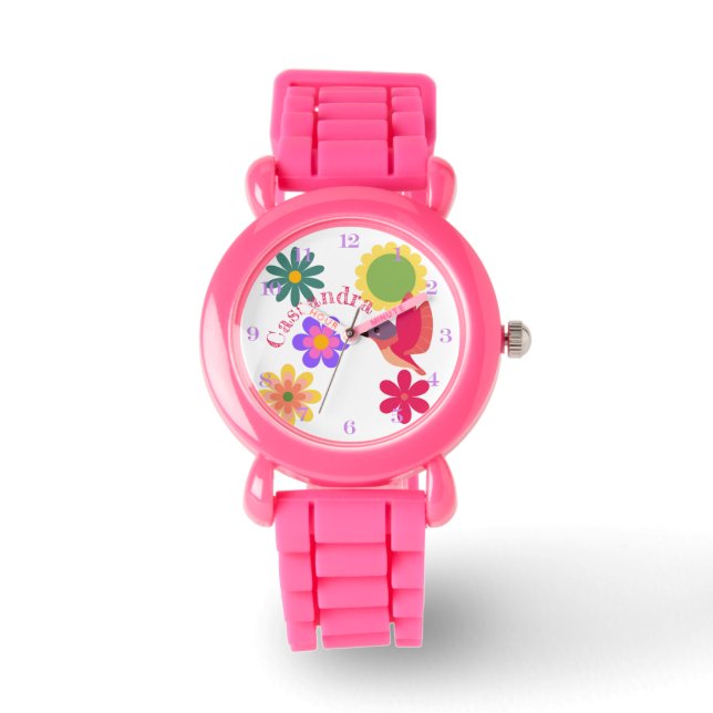 Reloj De Pulsera Colibrí y flores personalizados (Anverso)