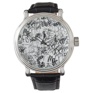 Reloj De Pulsera Collage abstracto de graffiti negro y blanco