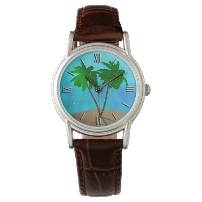 Reloj De Pulsera Collage acuático Palm Tree Beach (Anverso)