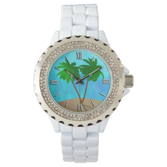 Reloj De Pulsera Collage acuático Palm Tree Beach (Anverso)