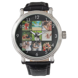 Reloj De Pulsera Collage de fotos de familia 9 personalizado negro