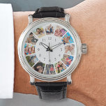 Reloj De Pulsera Collage de fotos familiar personalizado blanco per<br><div class="desc">Crea tu propio reloj de collage personalizado de 12 fotos con tus imágenes personalizados sobre un fondo blanco moderno y sencillo. Añade tus fotos, diseños o obras de arte favoritas para crear algo realmente único. Puede agregar fácilmente más texto o imágenes, fuentes personalizares y fondo. ¡Trate o haga el regalo...</div>