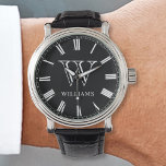 Reloj De Pulsera Collage de fotos personalizado familiar personaliz<br><div class="desc">Crea tu propio reloj de números romanos personalizado con tu monograma y nombre en un sencillo fondo negro moderno.</div>