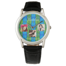 Reloj De Pulsera Collage de fotos personalizado plantilla de texto 