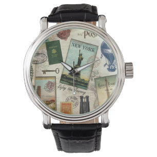 Reloj De Pulsera collage de viaje vintage moderno