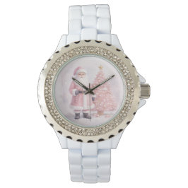 Reloj De Pulsera Collar de Medallón de Santa de Navidad Rosa Pastel