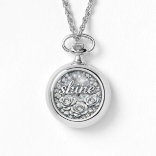Reloj De Pulsera Collar Floral de Plata Brillante