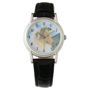 Reloj De Pulsera Collie in Mountains (Rough) Pintura - Perro Art