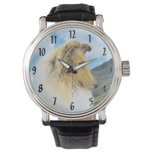 Reloj De Pulsera Collie in Mountains (Rough) Pintura - Perro Art