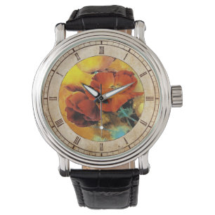 Reloj De Pulsera Color de agua de la flor de adormidera roja orient