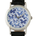 Reloj De Pulsera Color de agua de mariposa azul<br><div class="desc">Pintura de mariposa color azul y blanco índigo. Arte original de Nic Squirrell.</div>