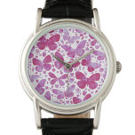 Reloj De Pulsera Color de agua de mariposa rosa<br><div class="desc">Elegante pintura de mariposa de color marrón rosa y blanco. Arte original de Nic Squirrell.</div>