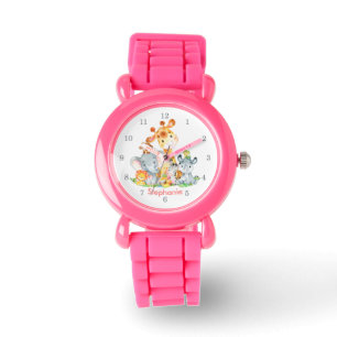 Reloj De Pulsera Color de agua rosa, animales de la jungla de Safar