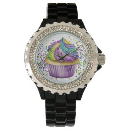 RELOJ DE PULSERA COLOR DE AGUA VERDE PURPLE MARDI GRAS CUPCAKE
