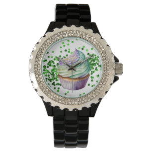 RELOJ DE PULSERA COLOR DE AGUA VERDE PURPLE MARDI GRAS CUPCAKE
