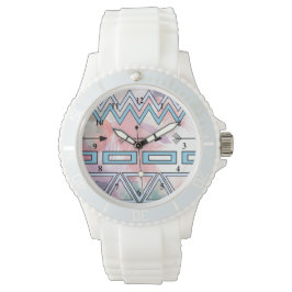 Reloj De Pulsera Colores de agua de arte geométrico tribal azteca