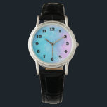 Reloj De Pulsera Colores de agua suaves y delgadas en rosa morado y<br><div class="desc">Una delicada mezcla de acuarelas en color rosa chicle,  púrpura lavanda y azul acuático. Los colores se mezclan y se mezclan creando un ambiente relajante.</div>