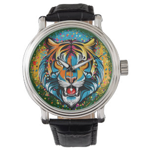 Reloj De Pulsera Colores de arcoíris de cabeza de tigre pintan manc