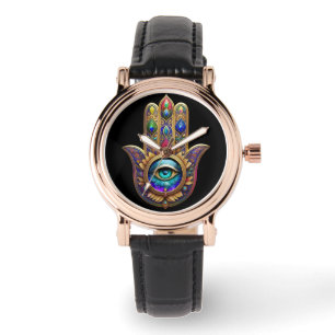 Reloj De Pulsera Colores de pavo real dorado Hamsa Verde Zafiro Ter